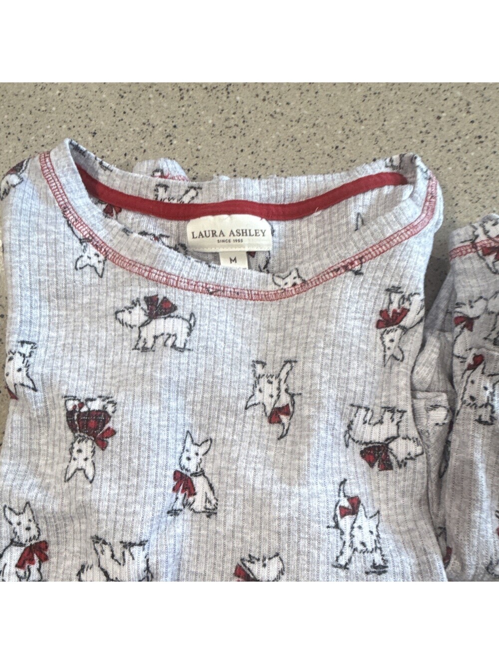 Laura Ashley Women's M 2pc Thermal Ribbed Westie Dog Print Pajama Set Gray